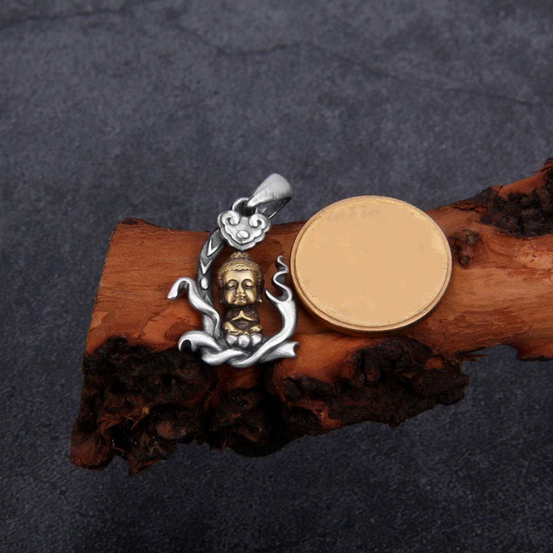 Collier Bouddha en argent sterling 925 avec poignée Ruyi pour la compassion