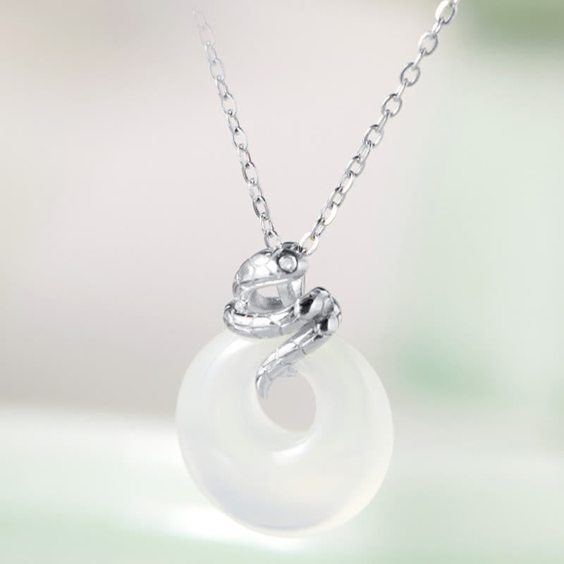 Collier serpent en argent sterling 925 avec boucle en calcédoine pour la protection spirituelle