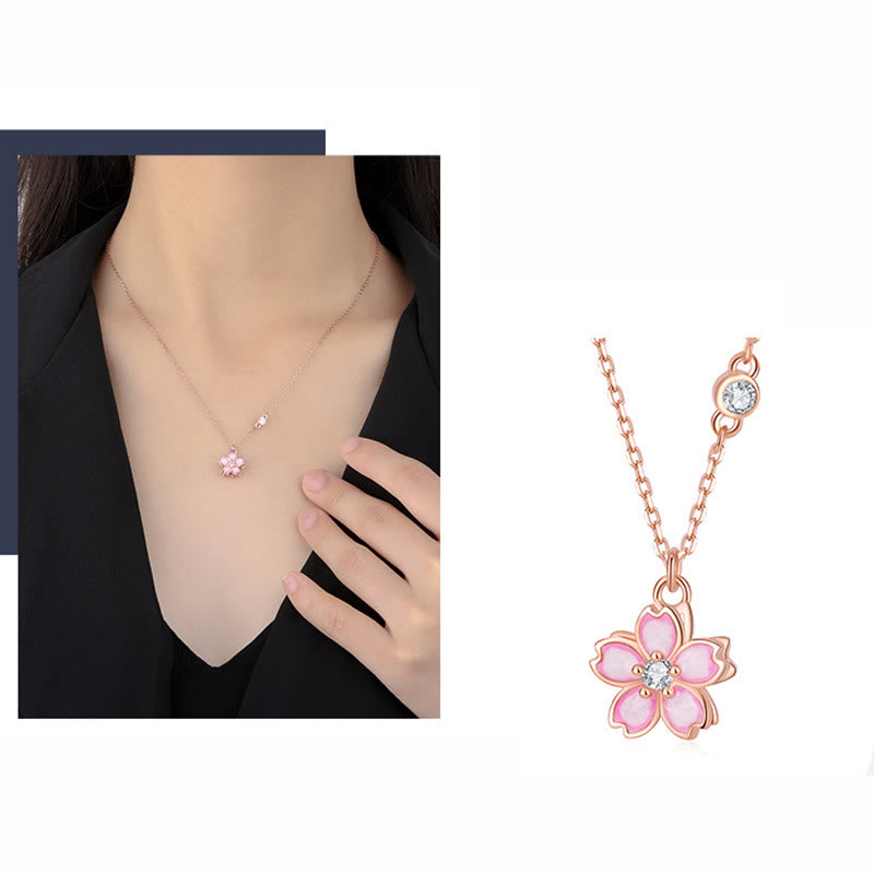 Collier de protection en argent sterling 925 avec motif de fleurs de cerisier