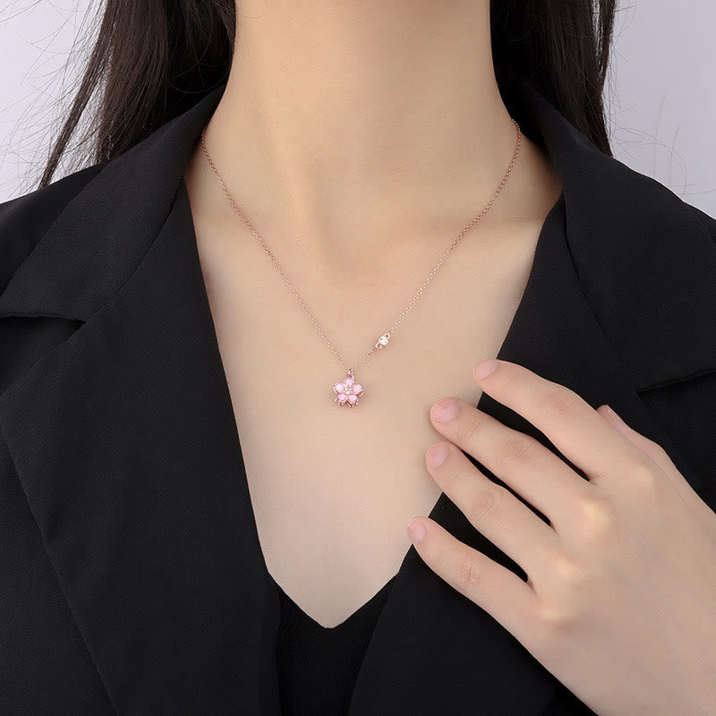 Collier de protection en argent sterling 925 avec motif de fleurs de cerisier