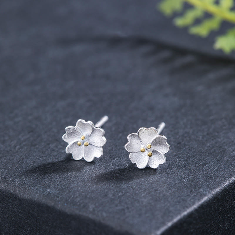 Boucles d'oreilles à tige spirituelles en argent sterling 925, motif floral et calme, fleurs de cerisier