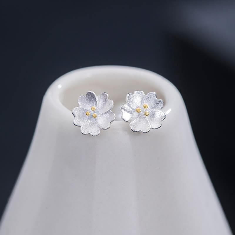 Boucles d'oreilles à tige spirituelles en argent sterling 925, motif floral et calme, fleurs de cerisier