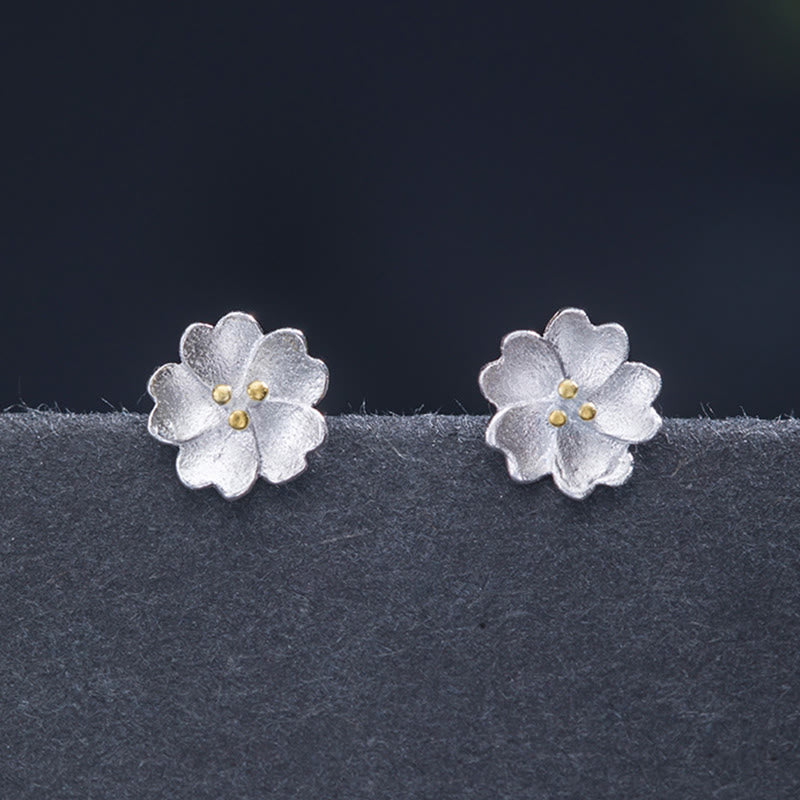 Boucles d'oreilles à tige spirituelles en argent sterling 925, motif floral et calme, fleurs de cerisier