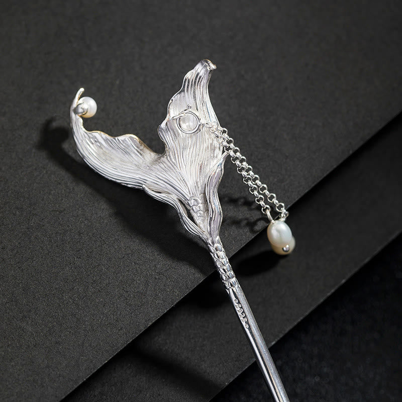 Épingle à cheveux en argent sterling 925 avec pompon et perles chinoises en forme de queue de poisson