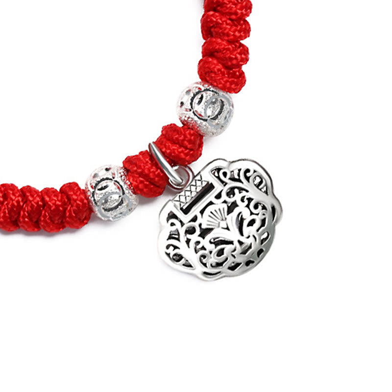 Bracelet de protection pour enfant en argent sterling 925 avec breloque cadenas chinois et cordon rouge