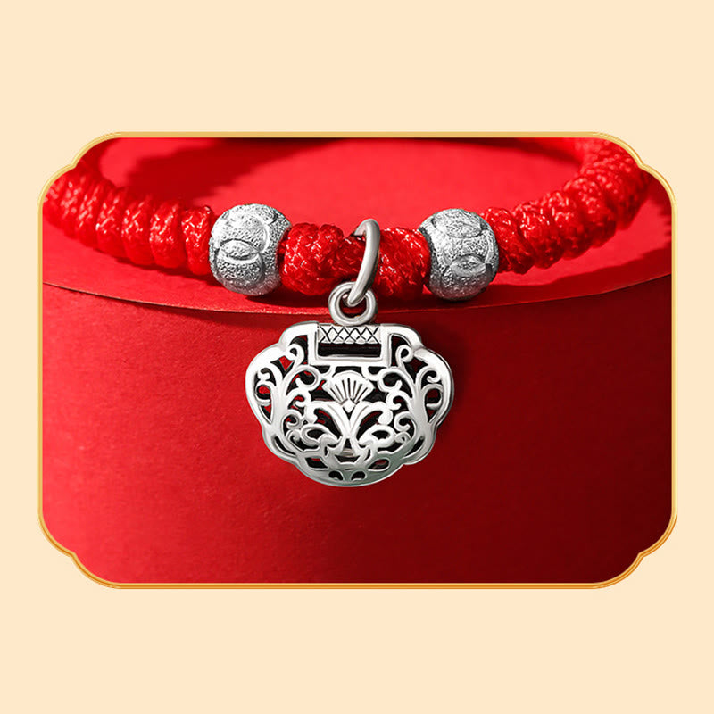 Bracelet de protection pour enfant en argent sterling 925 avec breloque cadenas chinois et cordon rouge