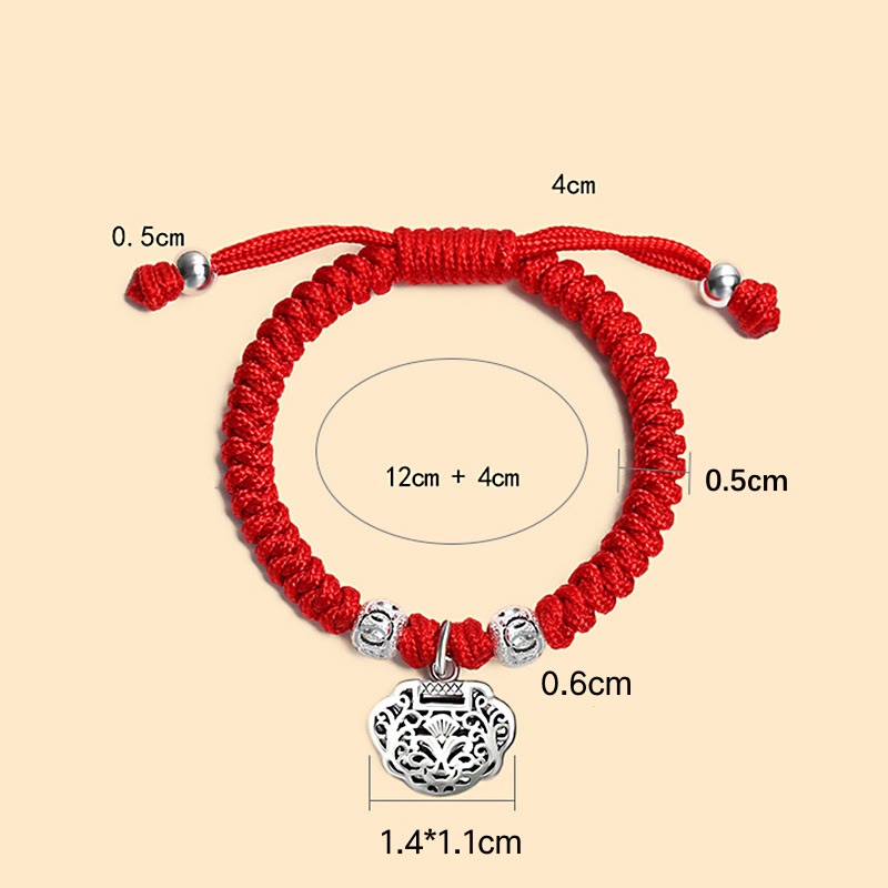 Bracelet de protection pour enfant en argent sterling 925 avec breloque cadenas chinois et cordon rouge
