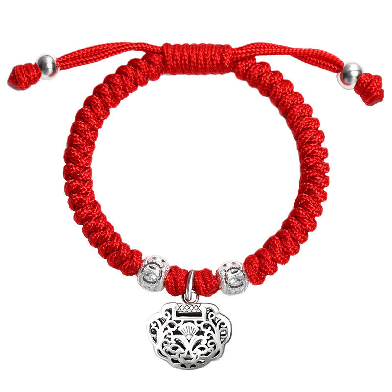 Bracelet de protection pour enfant en argent sterling 925 avec breloque cadenas chinois et cordon rouge