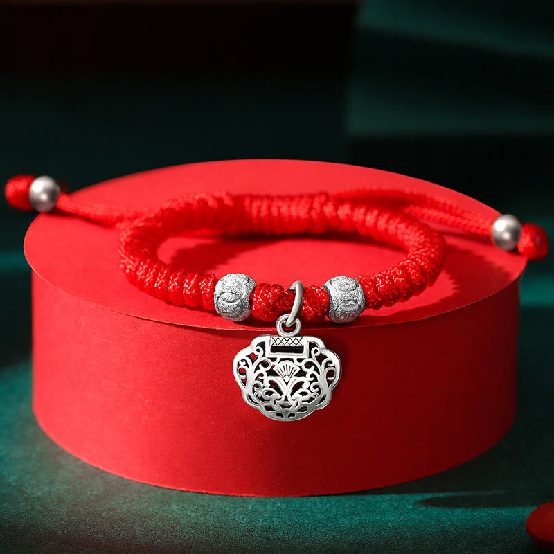 Bracelet de protection pour enfant en argent sterling 925 avec breloque cadenas chinois et cordon rouge