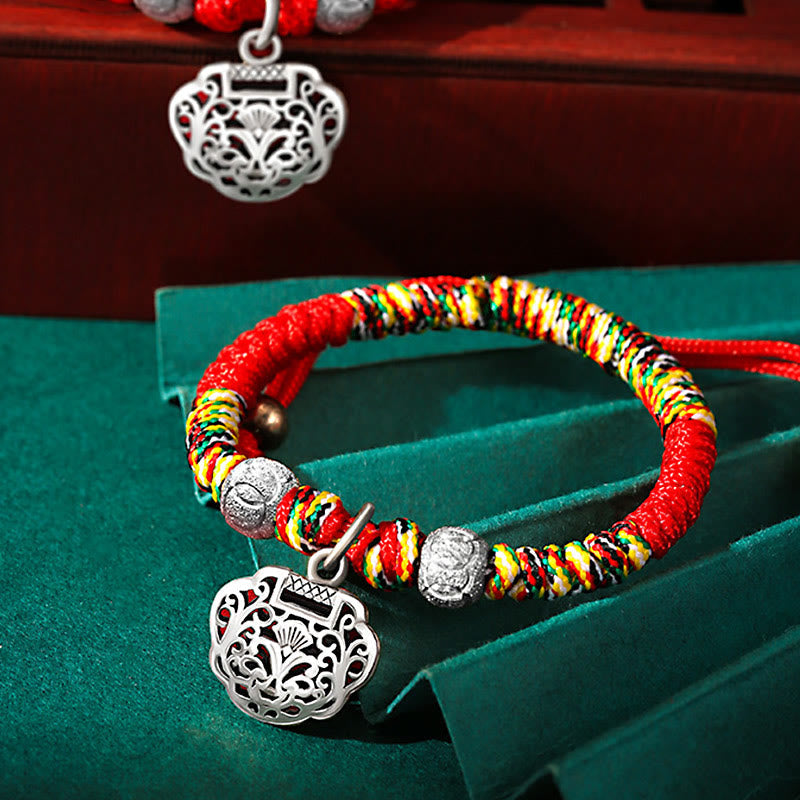 Bracelet de protection pour enfant en argent sterling 925 avec breloque cadenas chinois et cordon rouge