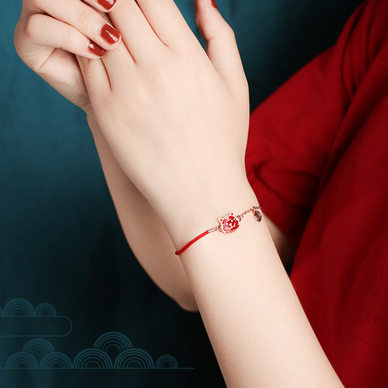 Bracelet en argent sterling 925 avec cordon rouge et protection du zodiaque chinois