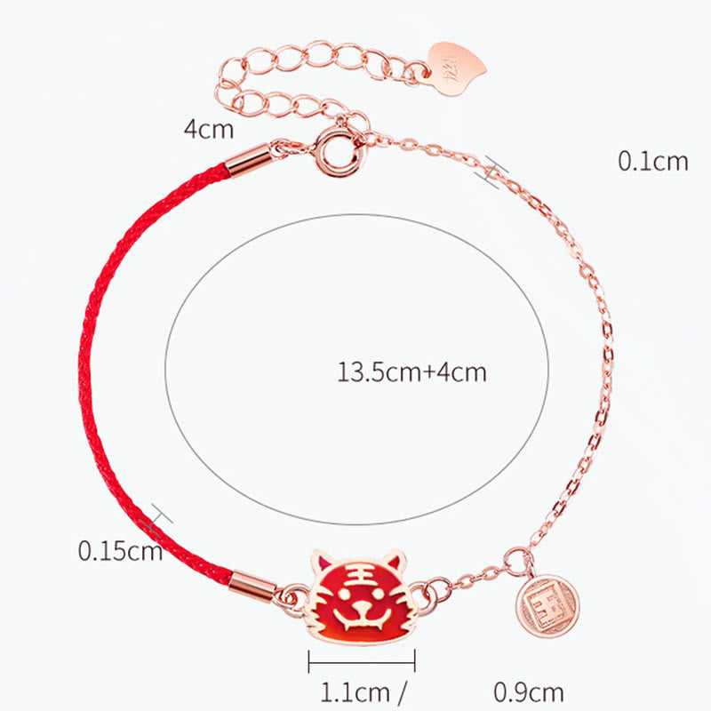Bracelet en argent sterling 925 avec cordon rouge et protection du zodiaque chinois