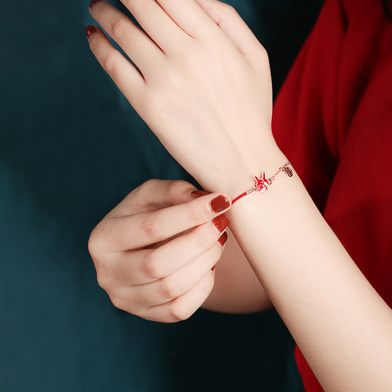 Bracelet en argent sterling 925 avec cordon rouge et protection du zodiaque chinois