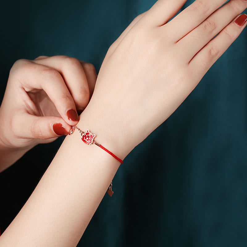 Bracelet en argent sterling 925 avec cordon rouge et protection du zodiaque chinois