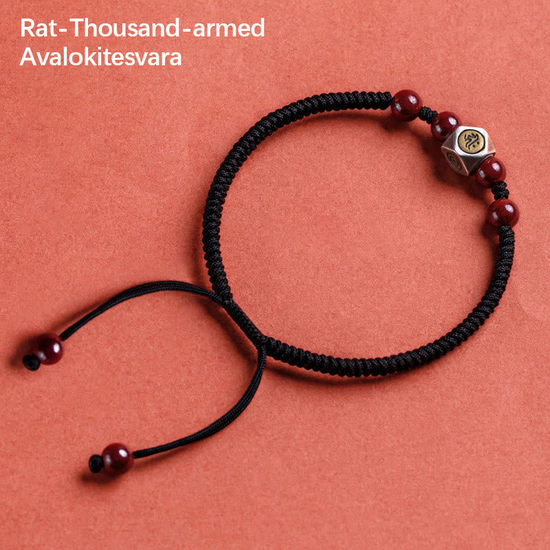 Bracelet Bouddha Calme en Argent Sterling 925 avec Signes du Zodiaque Chinois
