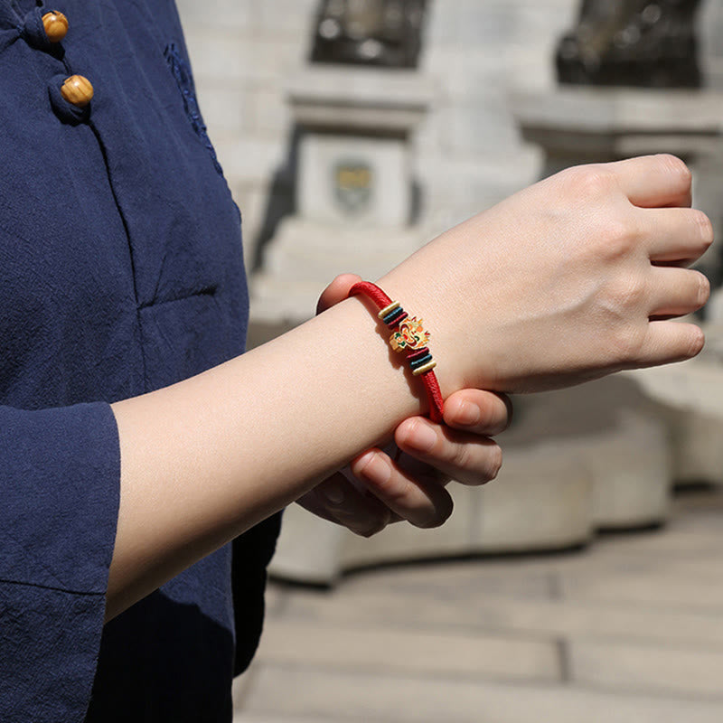 Bracelet porte-bonheur en argent sterling 925 avec signe du zodiaque chinois rouge