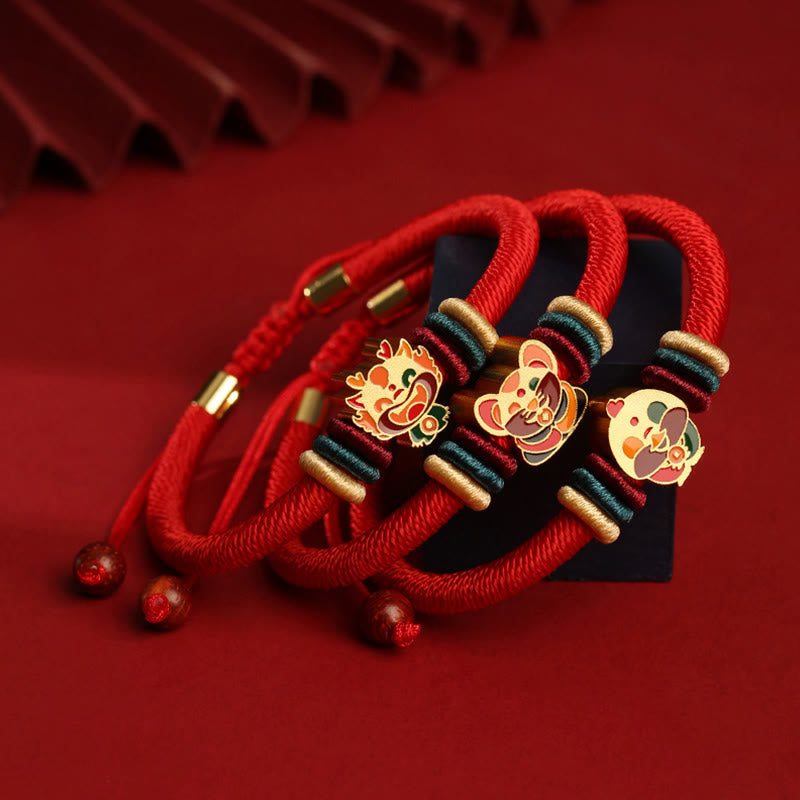 Bracelet porte-bonheur en argent sterling 925 avec signe du zodiaque chinois rouge