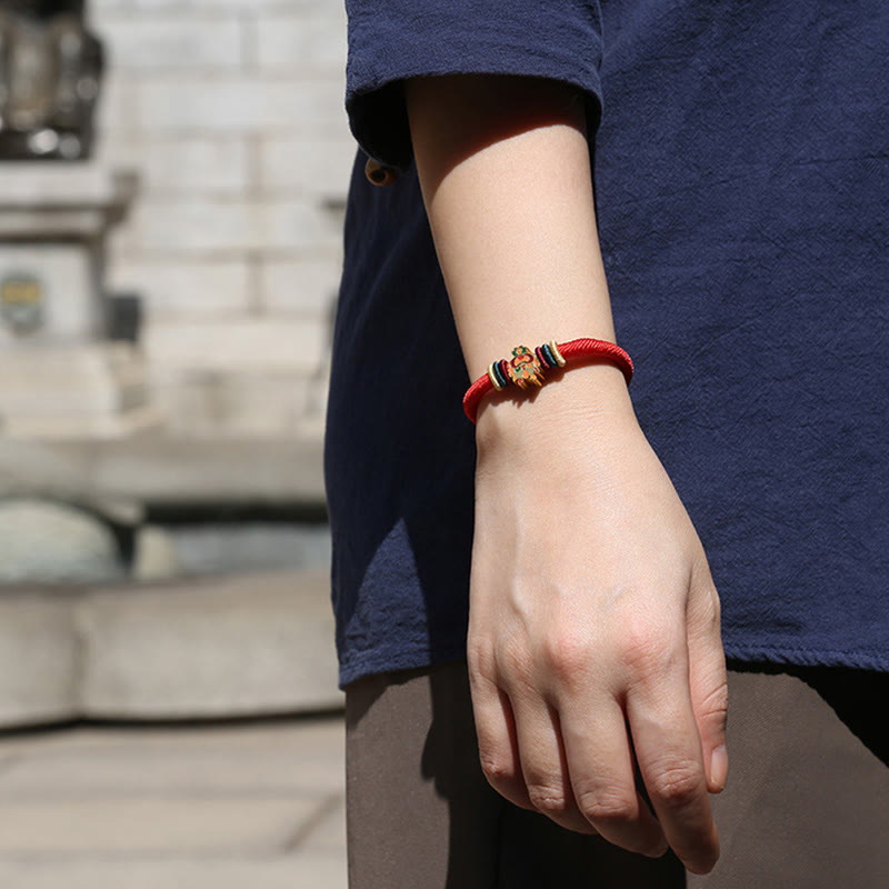 Bracelet porte-bonheur en argent sterling 925 avec signe du zodiaque chinois rouge
