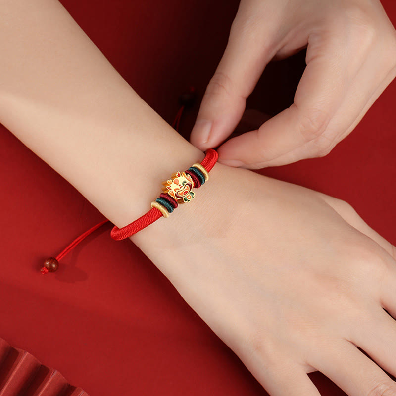 Bracelet porte-bonheur en argent sterling 925 avec signe du zodiaque chinois rouge