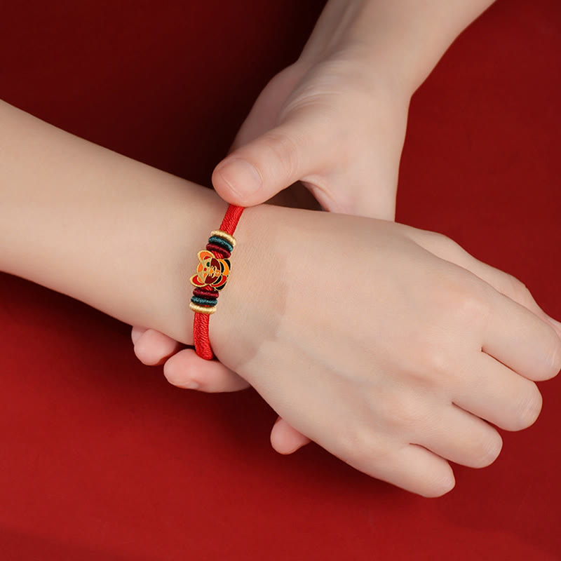 Bracelet porte-bonheur en argent sterling 925 avec signe du zodiaque chinois rouge