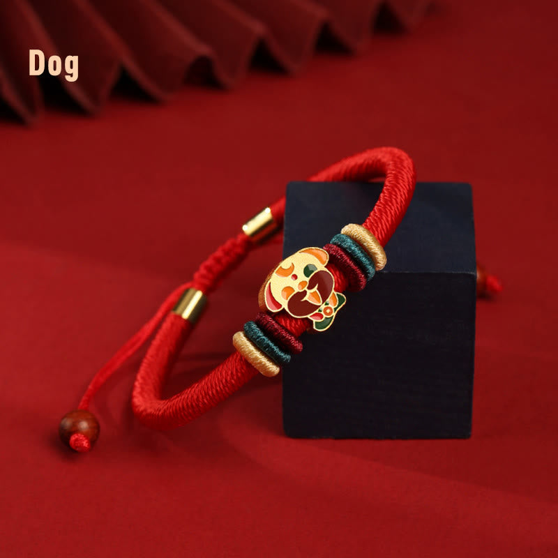 Bracelet porte-bonheur en argent sterling 925 avec signe du zodiaque chinois rouge