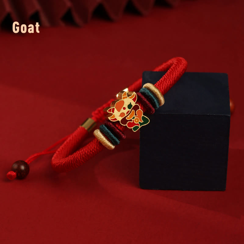 Bracelet porte-bonheur en argent sterling 925 avec signe du zodiaque chinois rouge