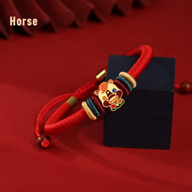 Bracelet porte-bonheur en argent sterling 925 avec signe du zodiaque chinois rouge
