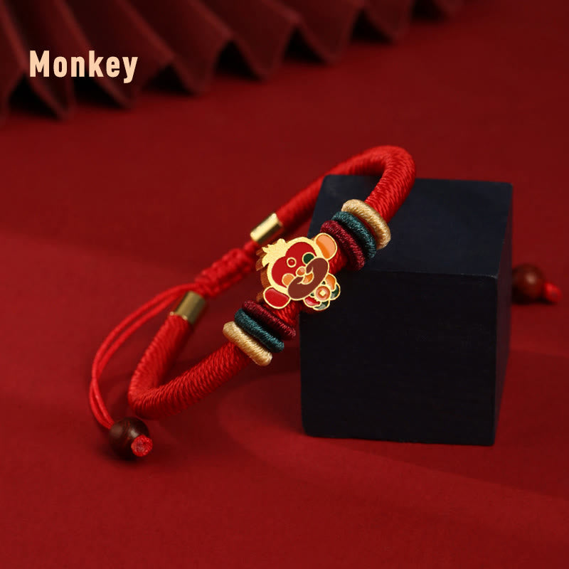 Bracelet porte-bonheur en argent sterling 925 avec signe du zodiaque chinois rouge