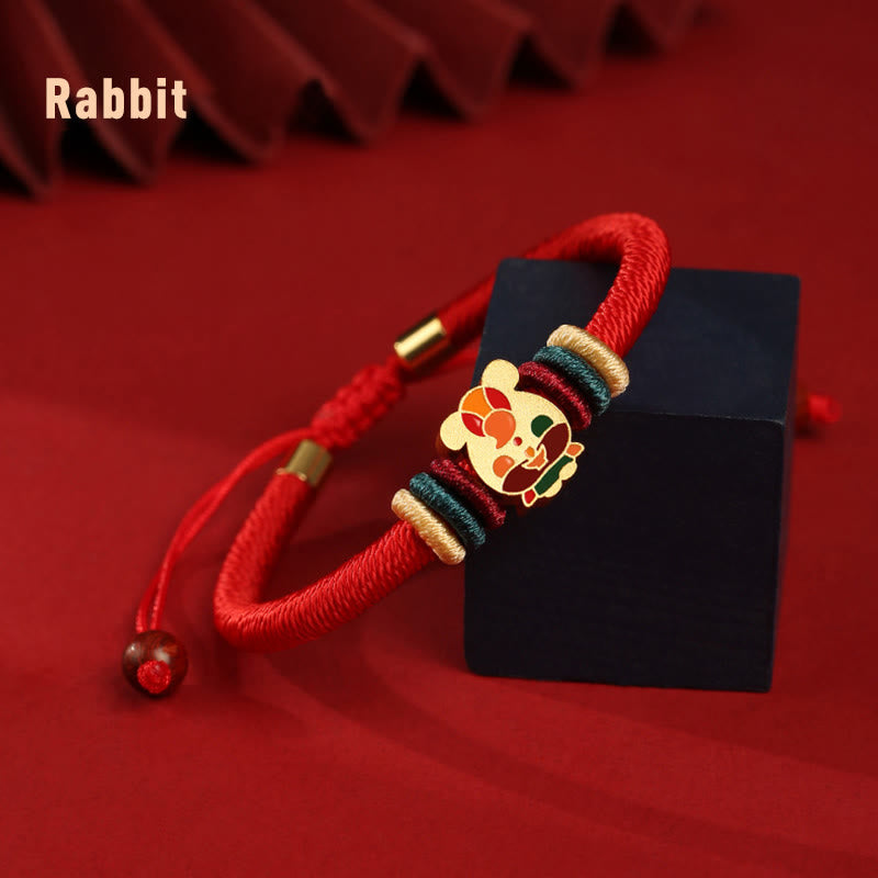 Bracelet porte-bonheur en argent sterling 925 avec signe du zodiaque chinois rouge