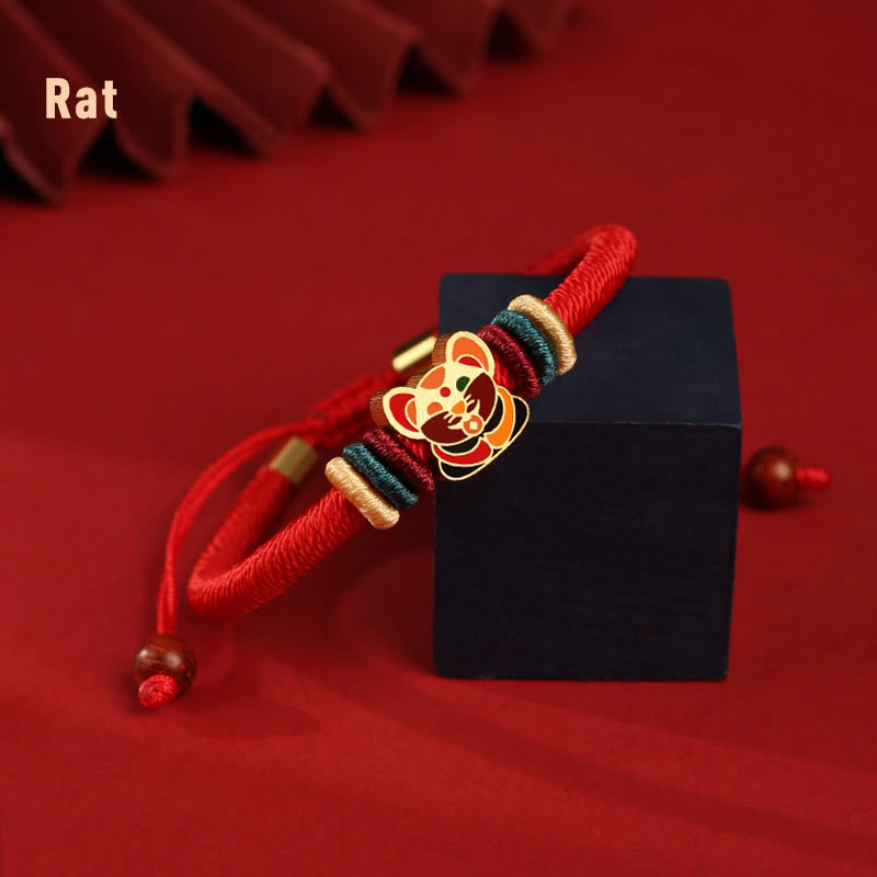 Bracelet porte-bonheur en argent sterling 925 avec signe du zodiaque chinois rouge