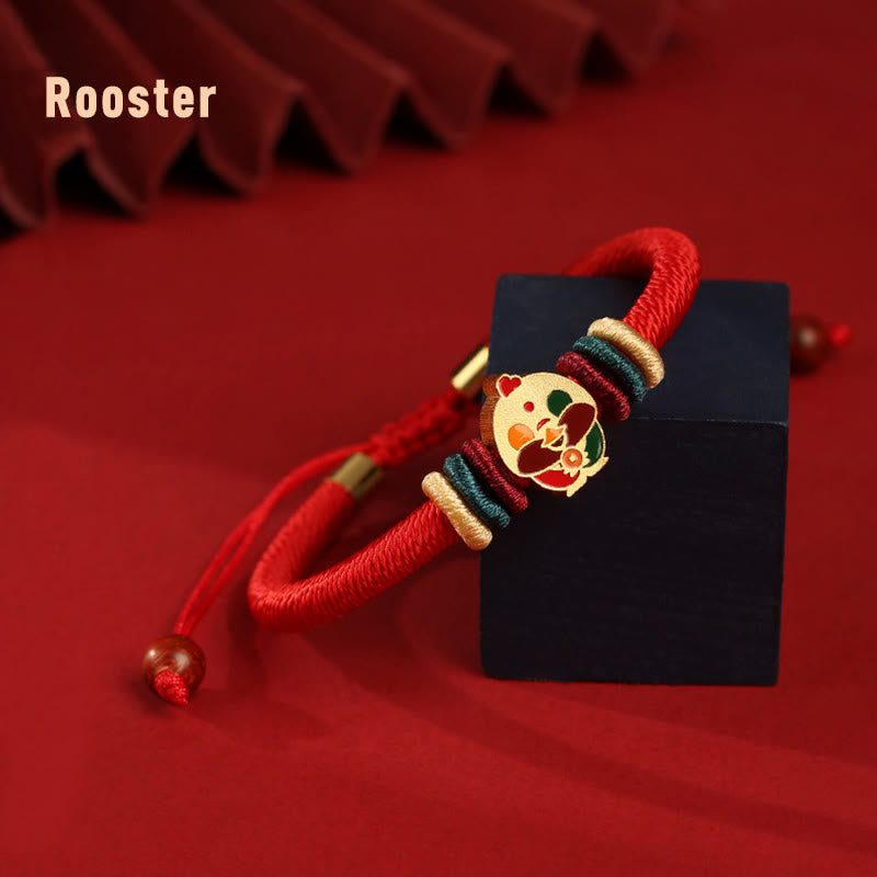 Bracelet porte-bonheur en argent sterling 925 avec signe du zodiaque chinois rouge