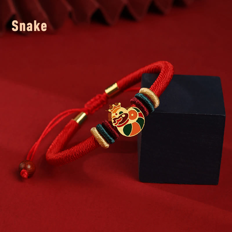 Bracelet porte-bonheur en argent sterling 925 avec signe du zodiaque chinois rouge