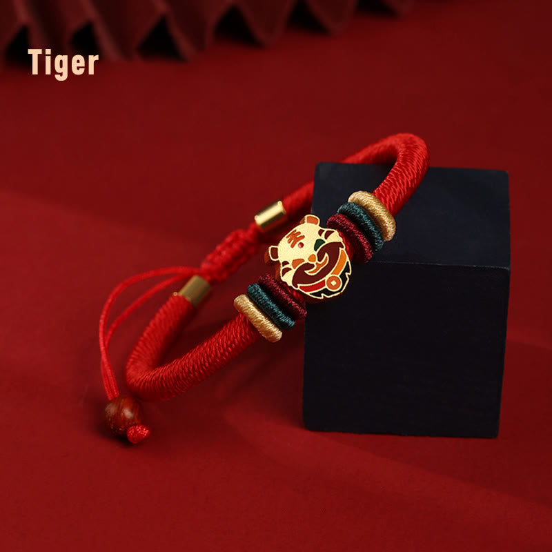Bracelet porte-bonheur en argent sterling 925 avec signe du zodiaque chinois rouge