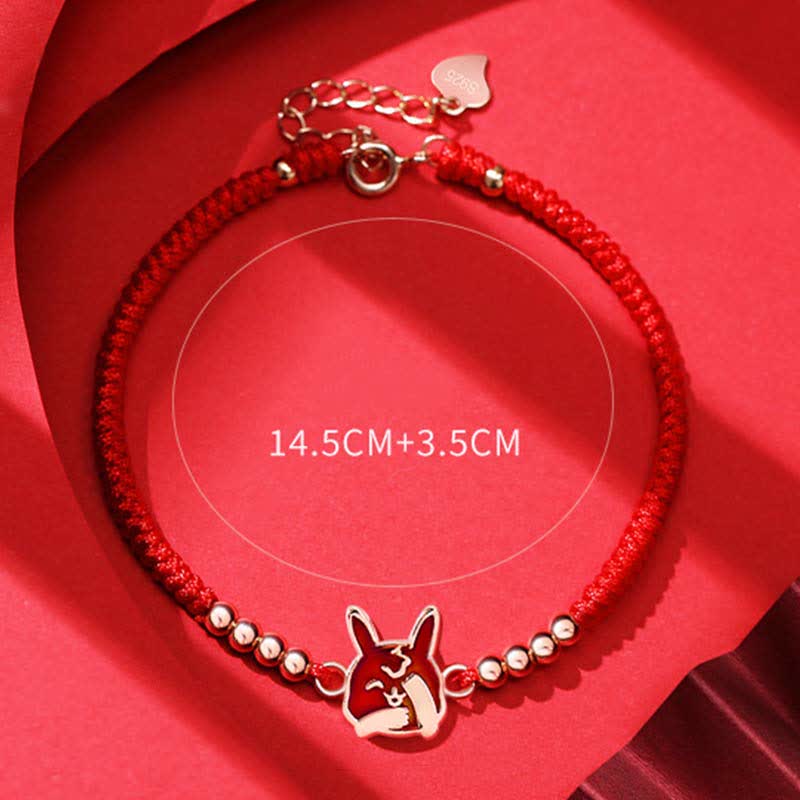 Bracelet en argent sterling 925 avec cordon rouge et signe du zodiaque chinois