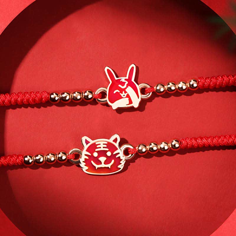Bracelet en argent sterling 925 avec cordon rouge et signe du zodiaque chinois