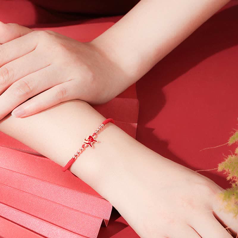 Bracelet en argent sterling 925 avec cordon rouge et signe du zodiaque chinois