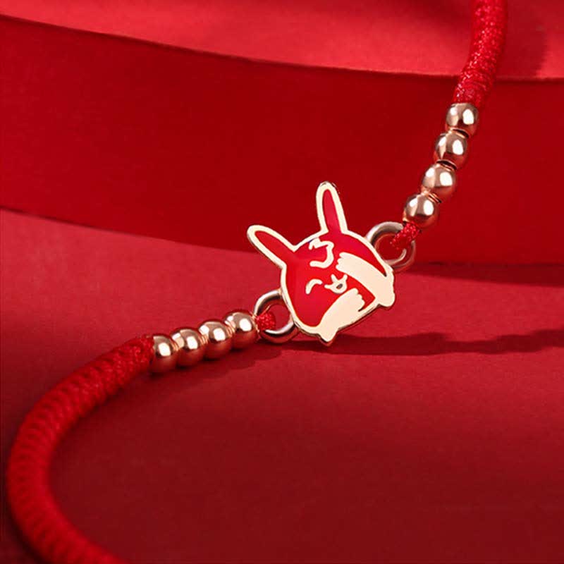Bracelet en argent sterling 925 avec cordon rouge et signe du zodiaque chinois