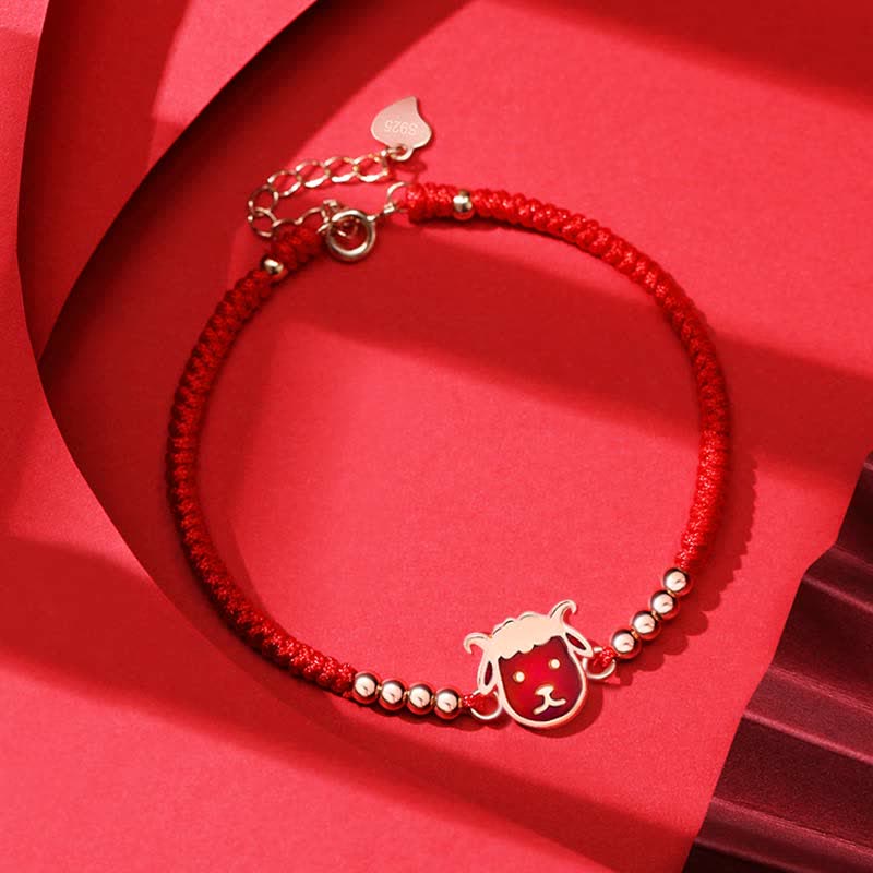 Bracelet en argent sterling 925 avec cordon rouge et signe du zodiaque chinois