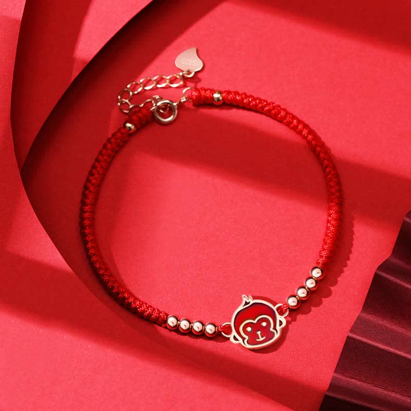 Bracelet en argent sterling 925 avec cordon rouge et signe du zodiaque chinois