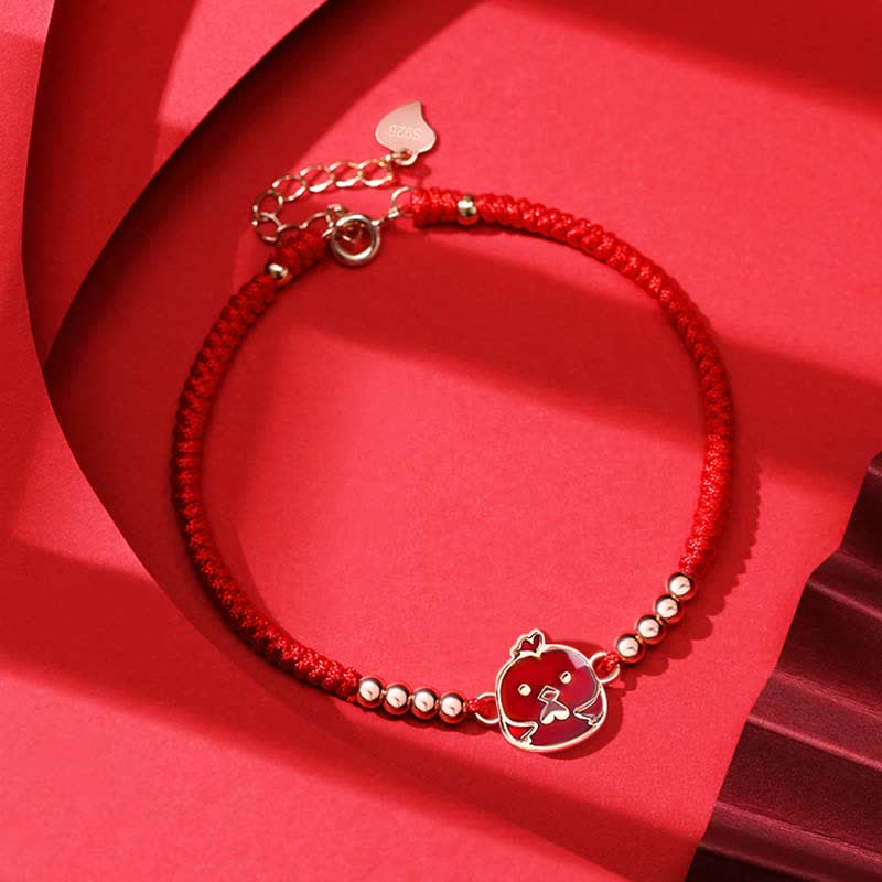 Bracelet en argent sterling 925 avec cordon rouge et signe du zodiaque chinois