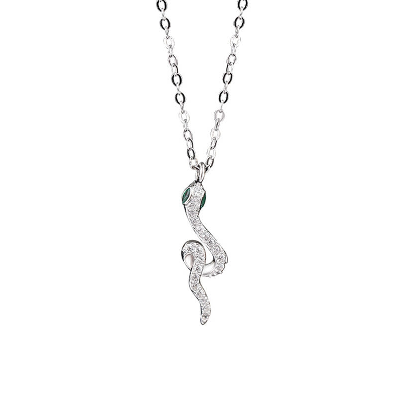 Collier serpent en argent sterling 925 avec yeux verts pour la protection