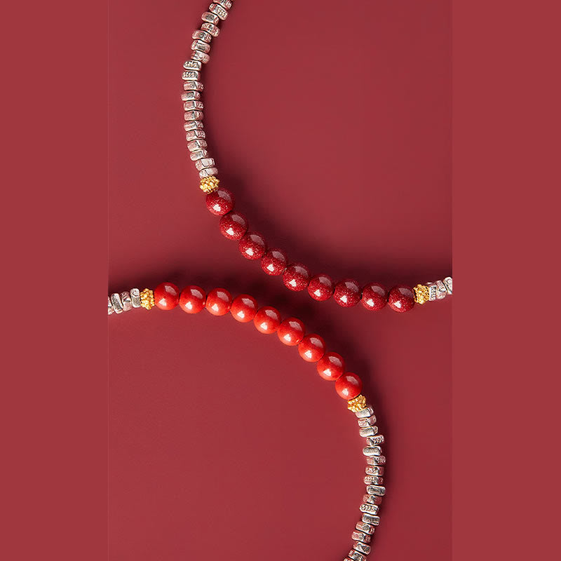 Bracelet en argent sterling 925 et cinabre avec bénédiction du caractère Fu