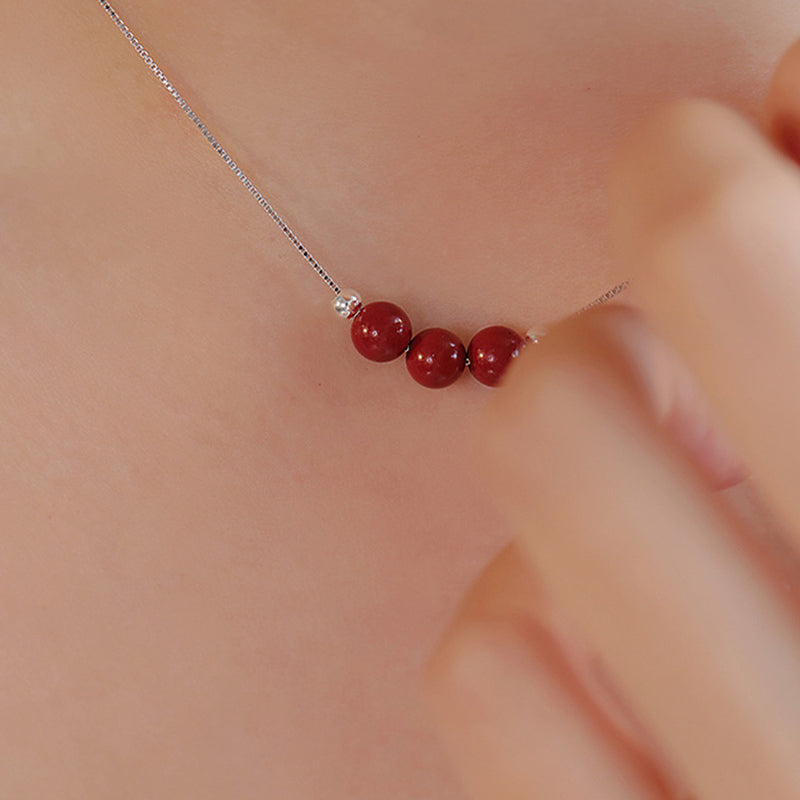 Collier en cinabre en argent sterling 925 | Pendentif Bénédiction Calme