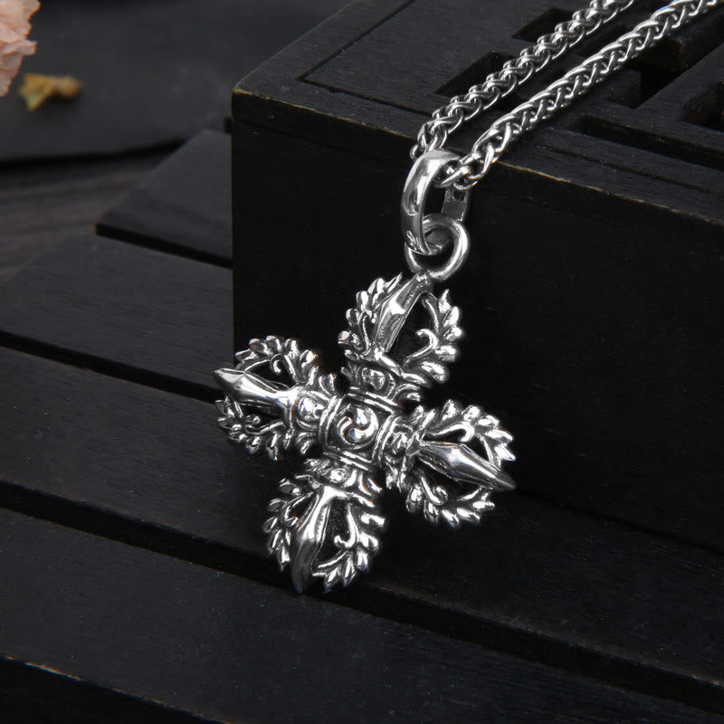 Collier Double Dorje Vajra en argent sterling 925, force spirituelle