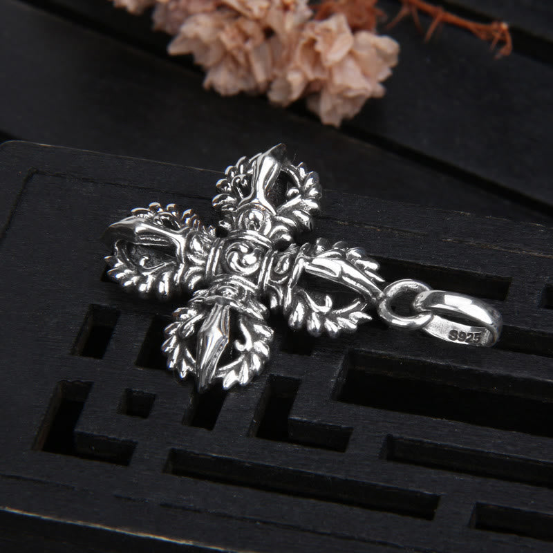Collier Double Dorje Vajra en argent sterling 925, force spirituelle