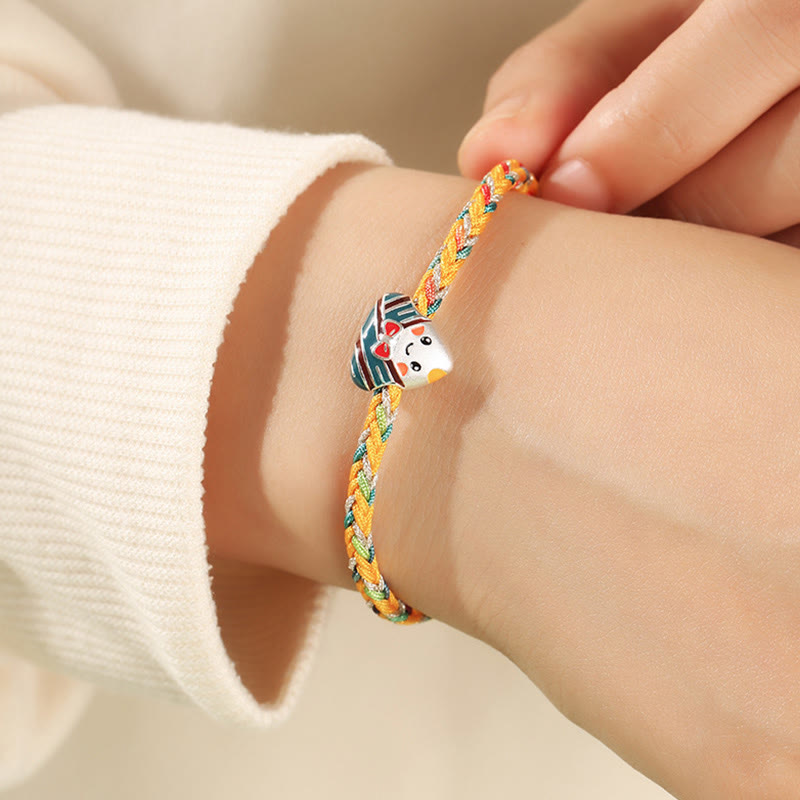 Bracelet en argent sterling 925, motif dragon boat festival, avec corde colorée