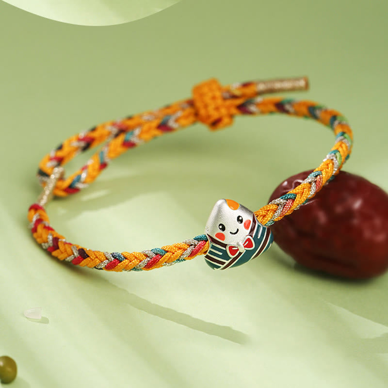 Bracelet en argent sterling 925, motif dragon boat festival, avec corde colorée