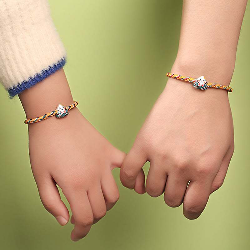 Bracelet en argent sterling 925, motif dragon boat festival, avec corde colorée
