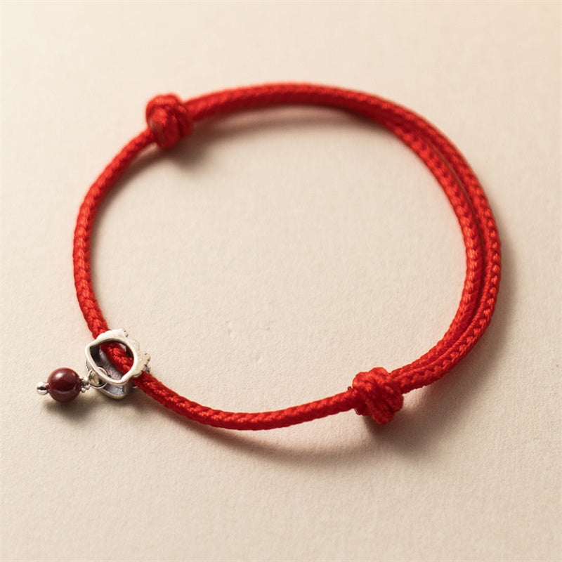 Bracelet dragon en argent sterling 925 avec cordon rouge porte-bonheur