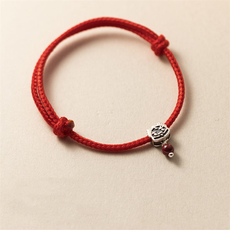 Bracelet dragon en argent sterling 925 avec cordon rouge porte-bonheur